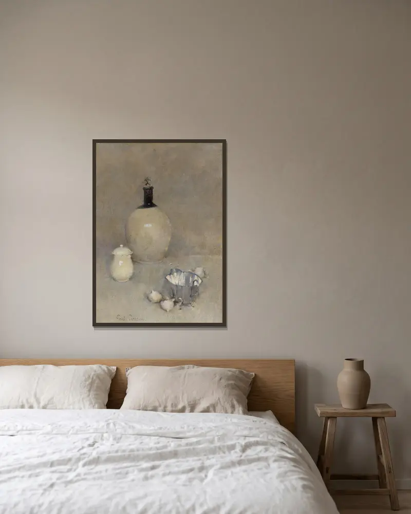 Zátiší, Emil Carlsen v rámu na stěně