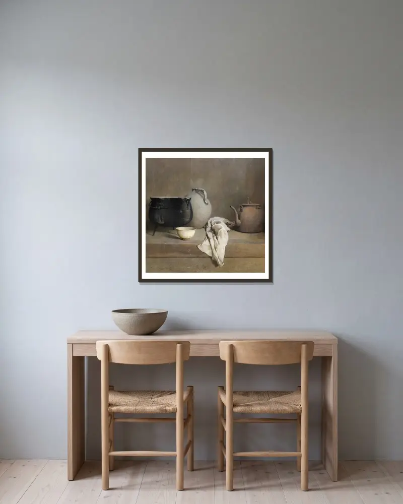 Studie v šedé, Emil Carlsen v rámu na stěně