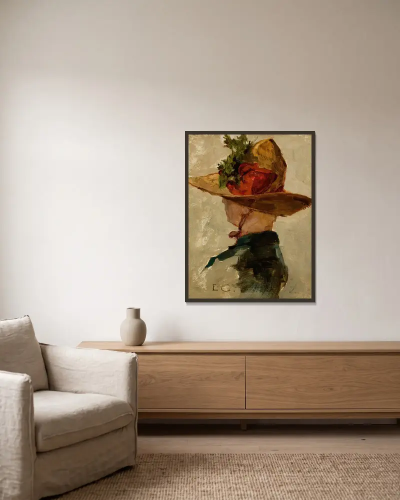 Woman with a Hat av Emil Carlsen inramad på en vägg
