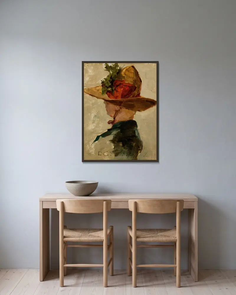 Woman with a Hat av Emil Carlsen inramad på en vägg