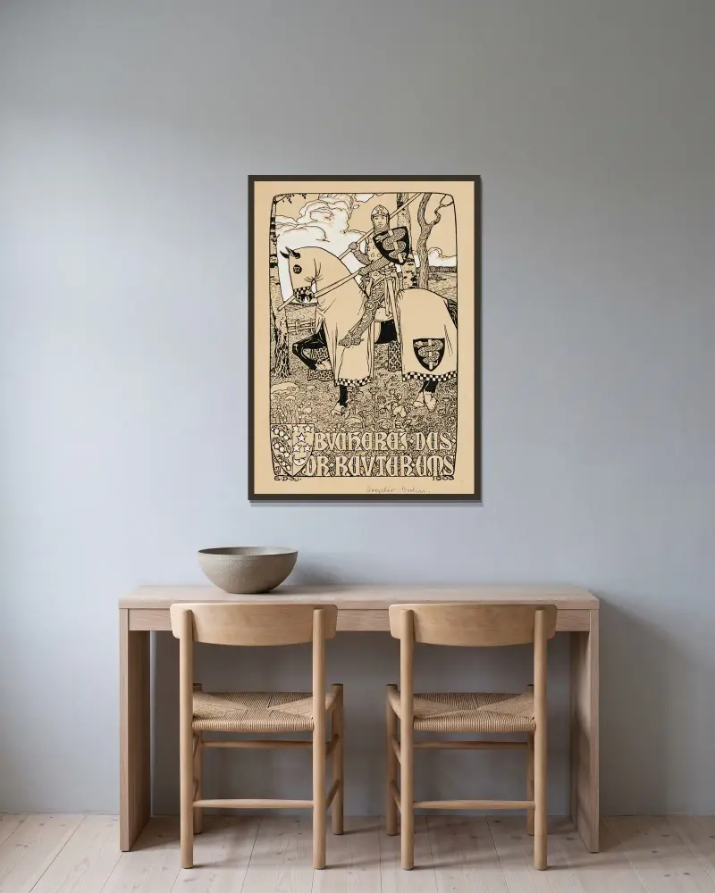 Bookplate; Bücherei des Dr. Reuter Ems av Emil Doepler inramad på en vägg