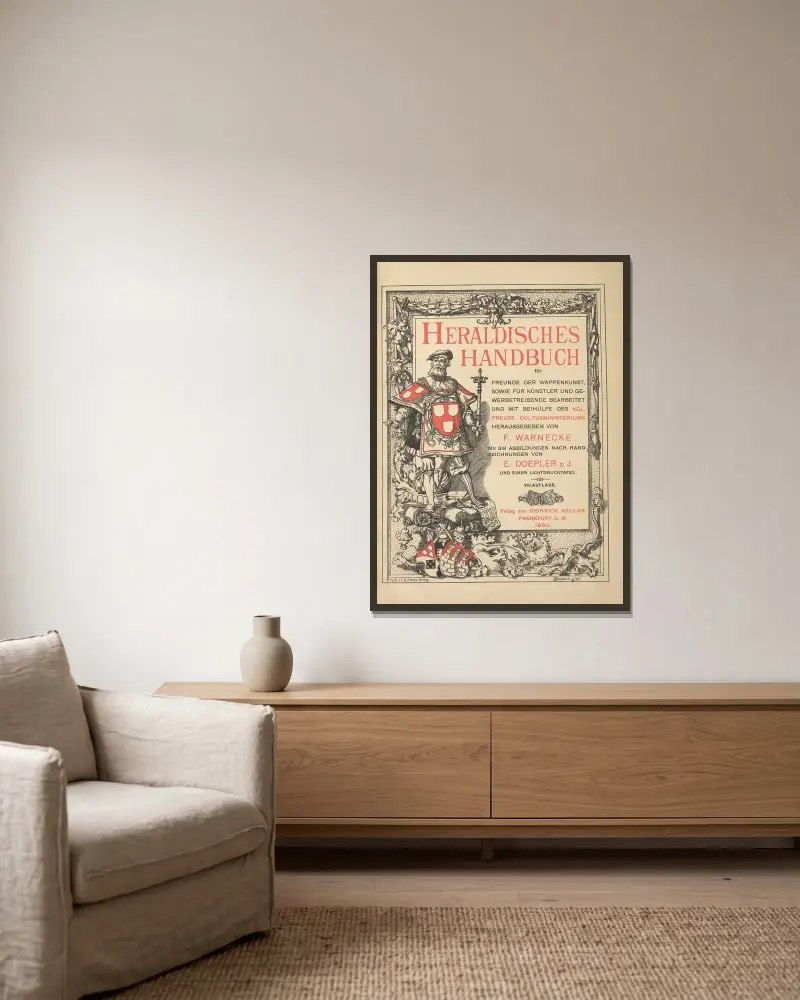 Heraldischer Handbuch für Freunde der Wappenkunst Pl. 01 von Emil Doepler gerahmt an einer Wand