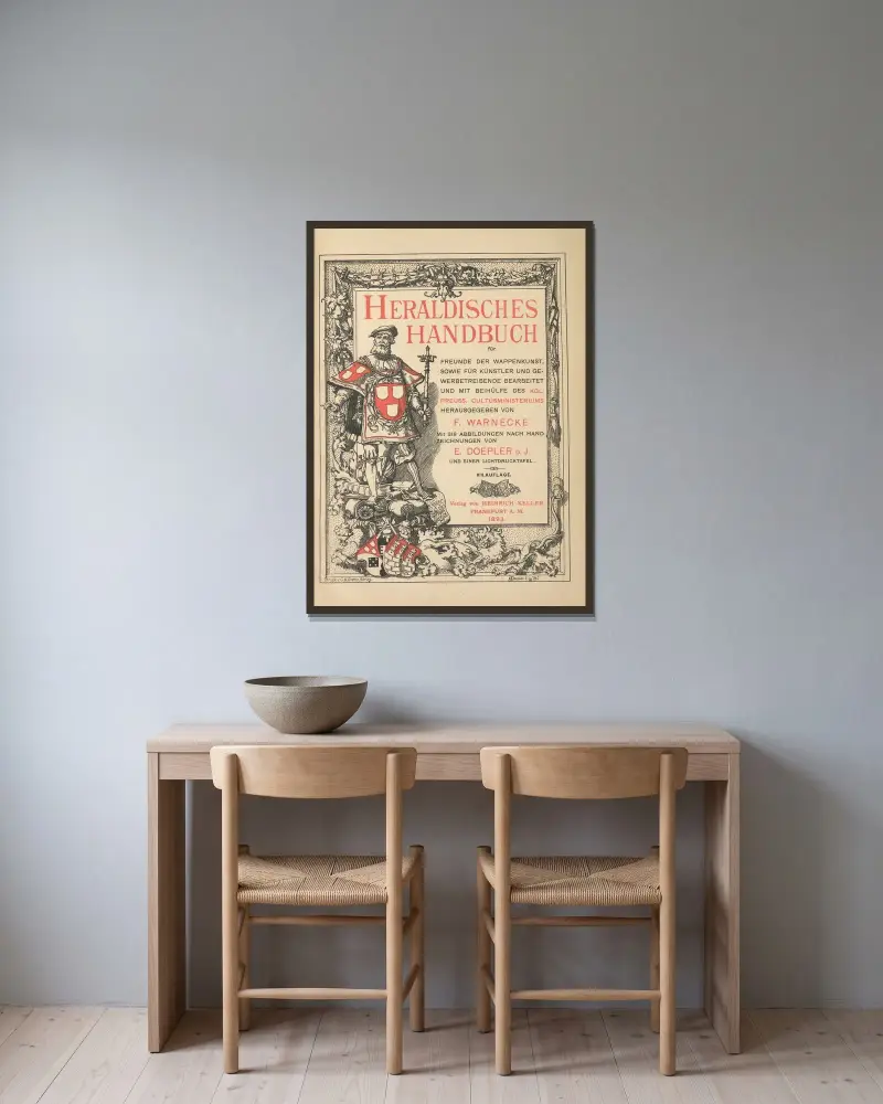 Heraldischer Handbuch für Freunde der Wappenkunst Pl. 01 von Emil Doepler gerahmt an einer Wand