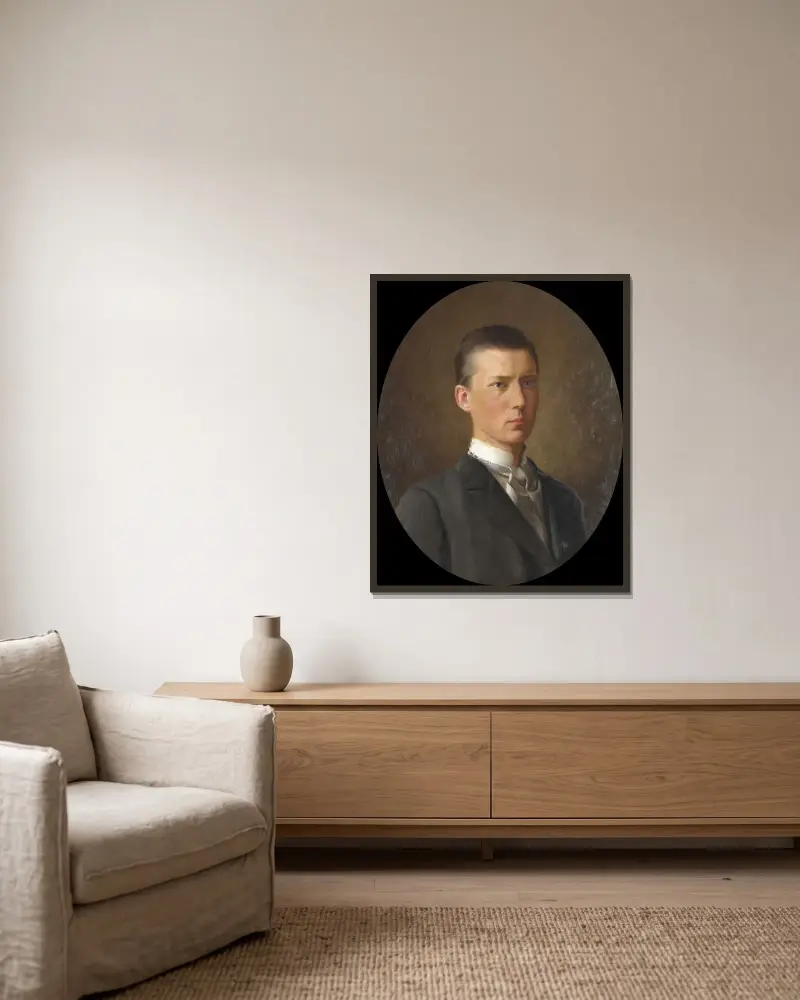 Portrait of a young man av Emil Österman inramad på en vägg