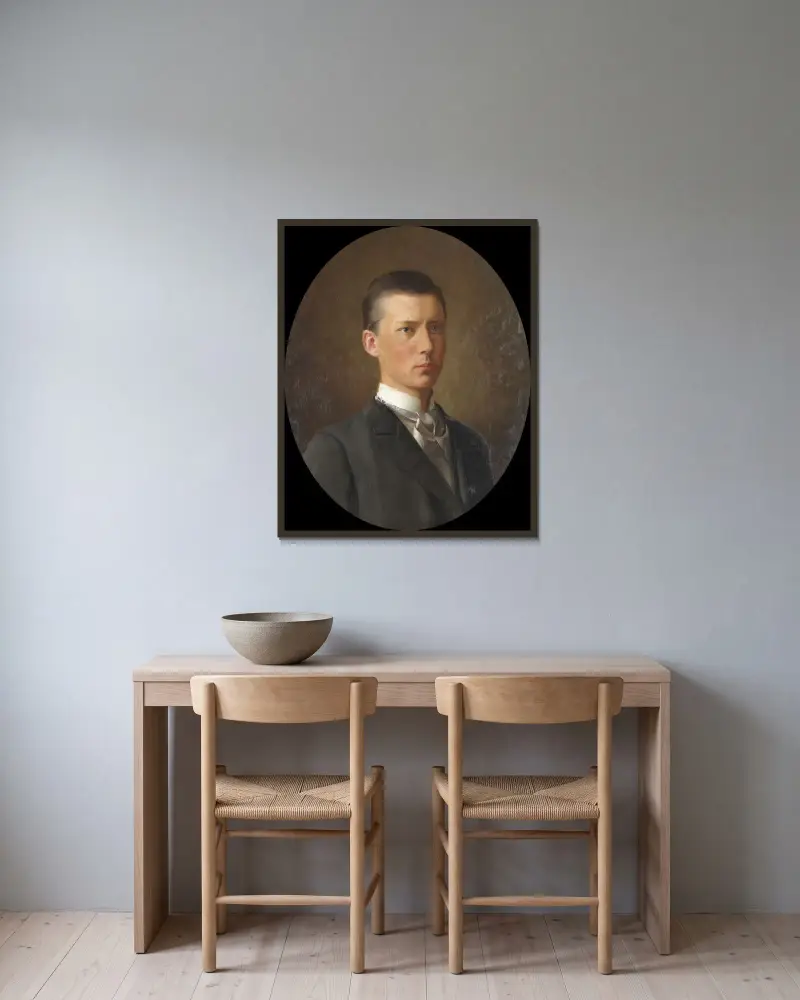 Portrait of a young man av Emil Österman inramad på en vägg