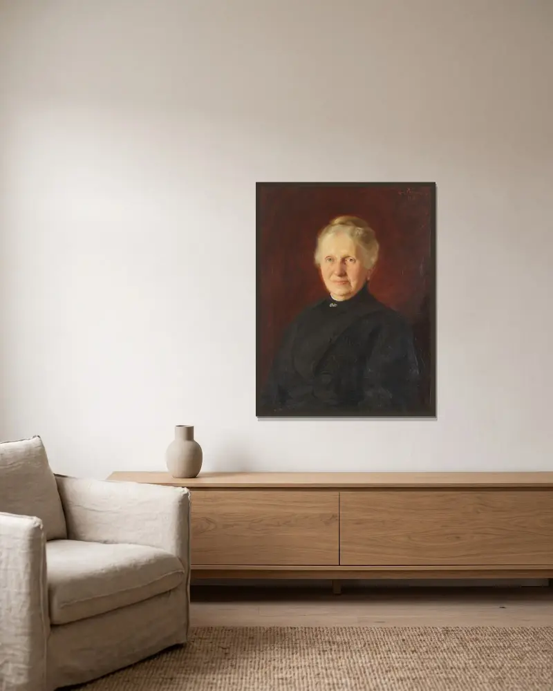 Portrait of Amalia Styffe av Emil Österman inramad på en vägg