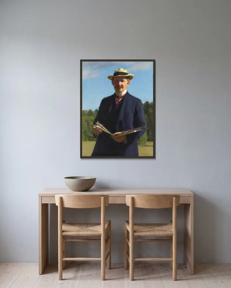 Self-portrait av Emil Österman inramad på en vägg