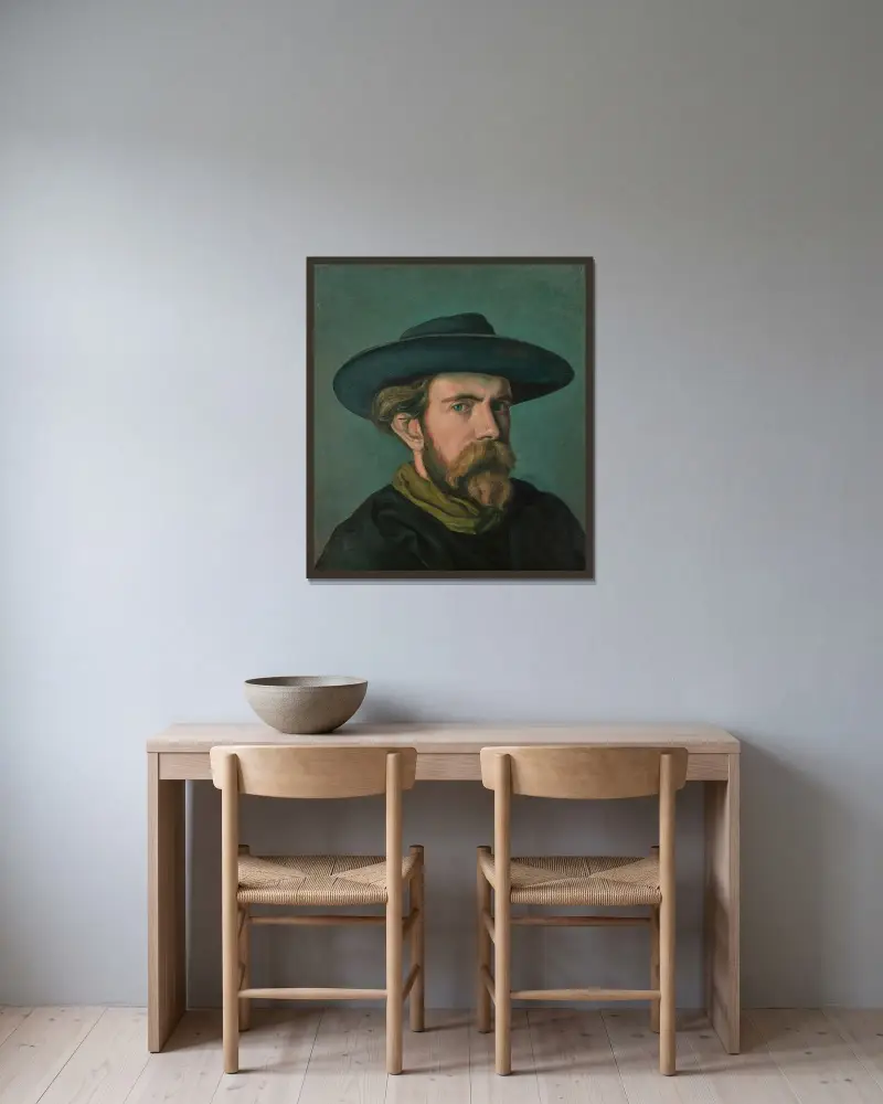 Självporträtt av Emile Bernard inramad på en vägg