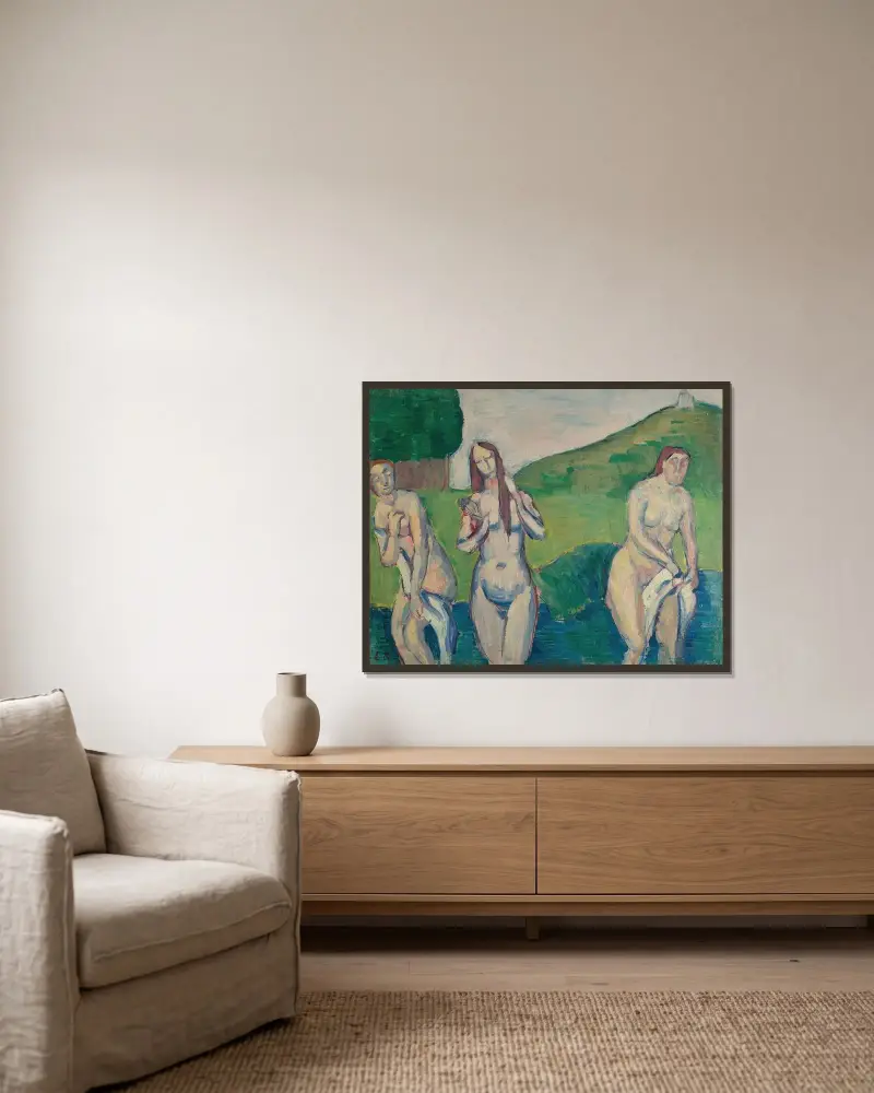 Badande kvinnor av Emile Bernard inramad på en vägg