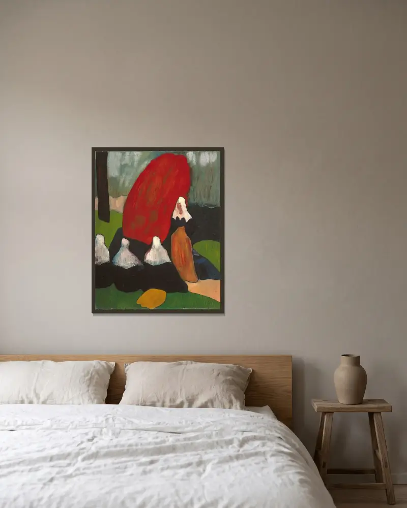 Bretonska kvinnor med sjögräs av Emile Bernard inramad på en vägg