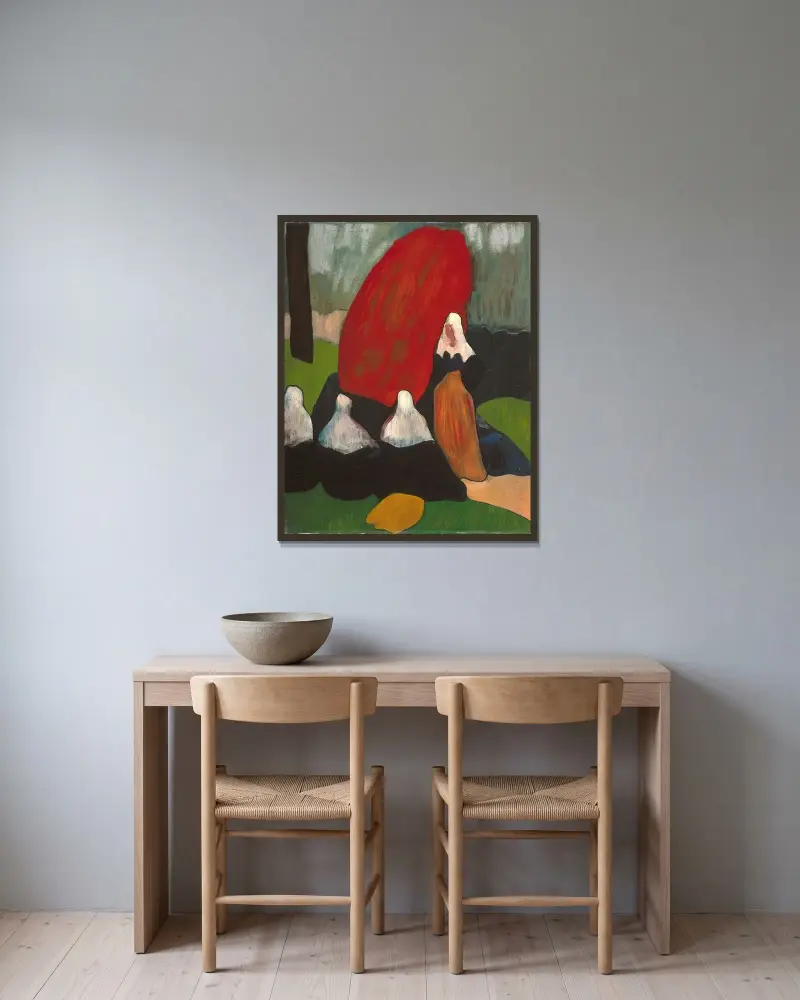 Bretonska kvinnor med sjögräs av Emile Bernard inramad på en vägg