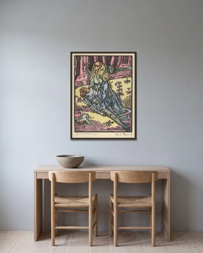 Ryttarens död av Emile Bernard inramad på en vägg