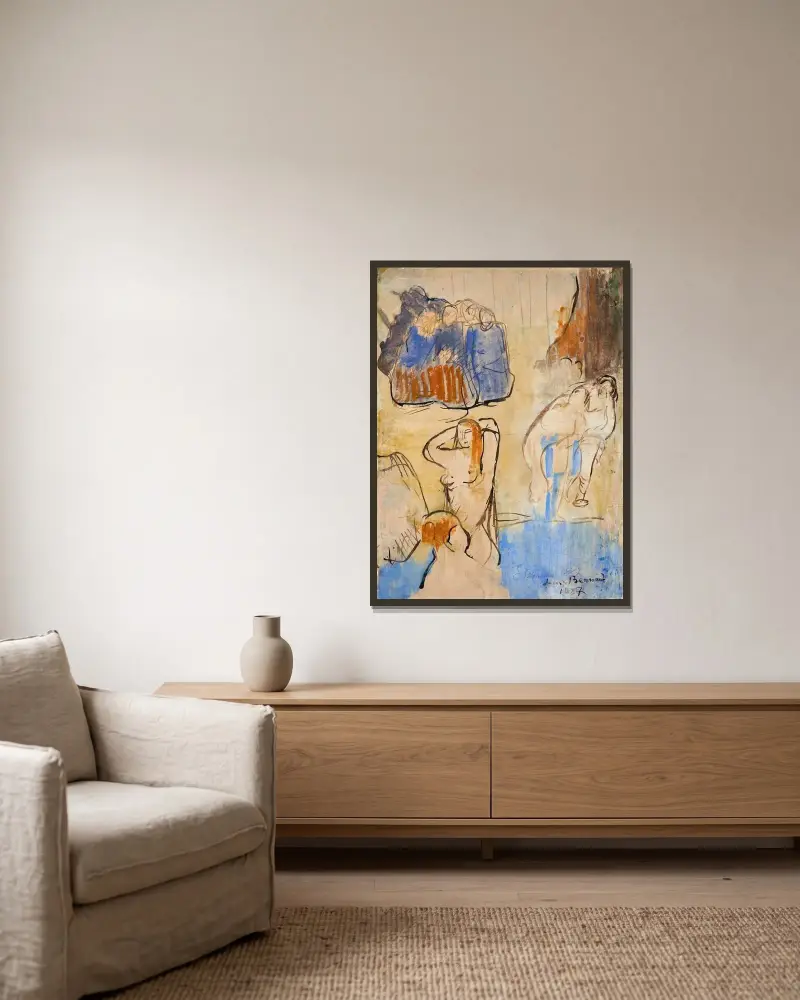 Studie för badande av Emile Bernard inramad på en vägg