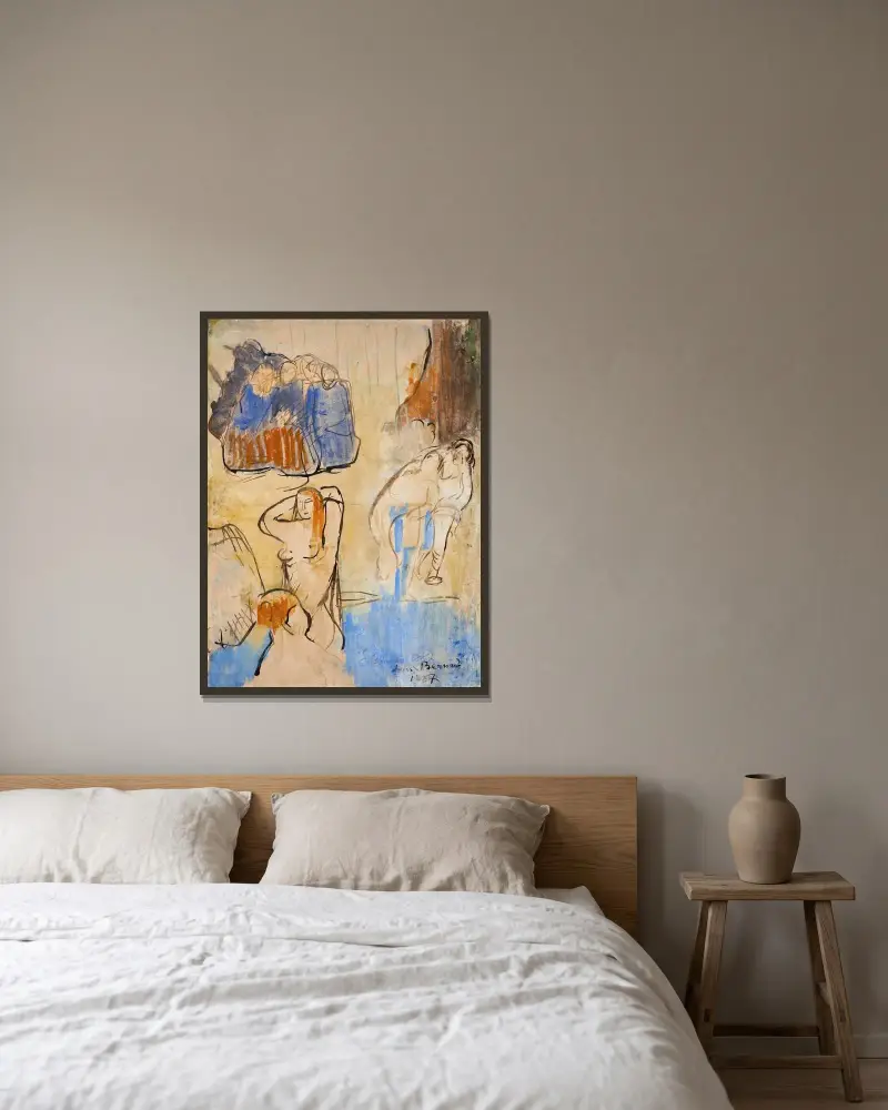 Studie för badande av Emile Bernard inramad på en vägg