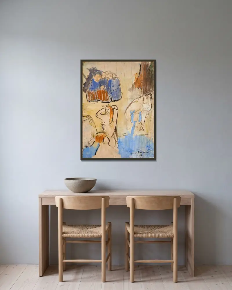 Studie för badande av Emile Bernard inramad på en vägg