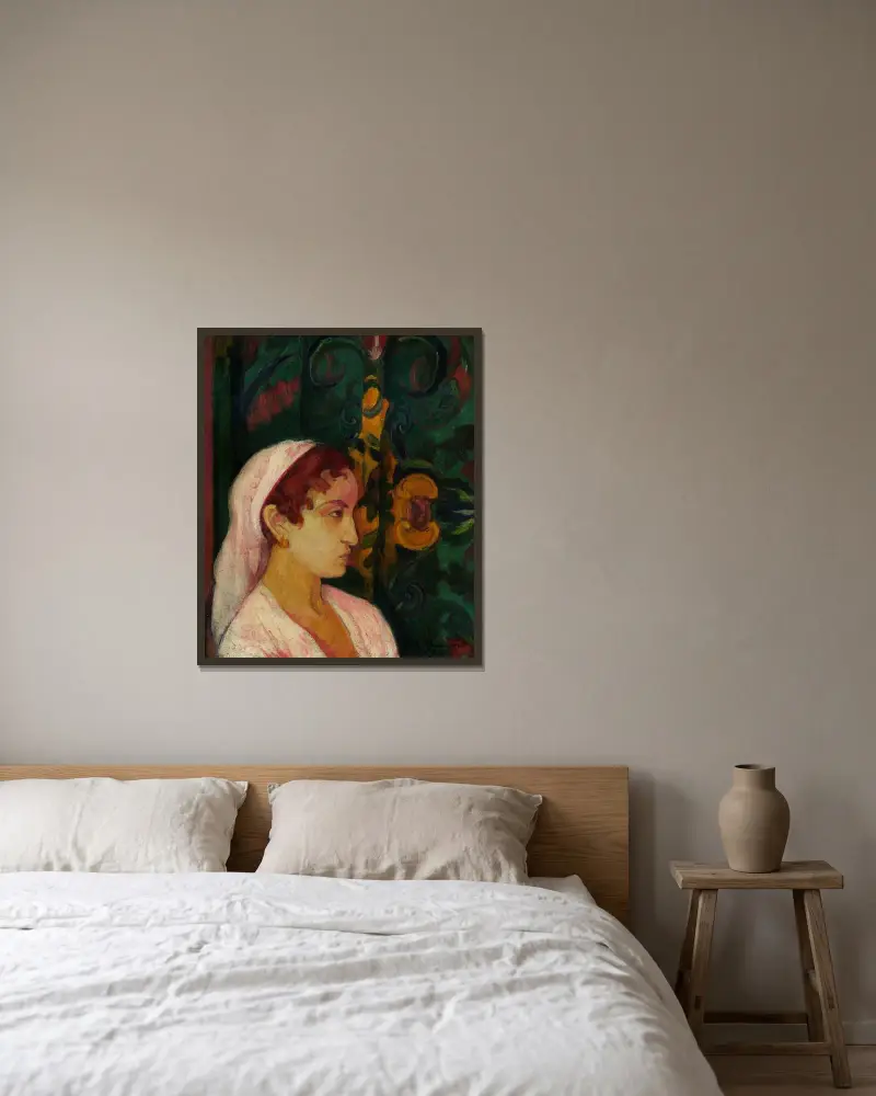 Kvinna i profil av Emile Bernard inramad på en vägg