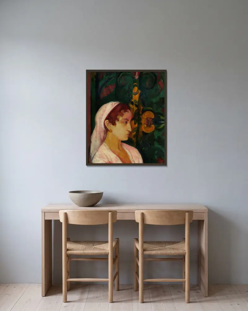 Kvinna i profil av Emile Bernard inramad på en vägg