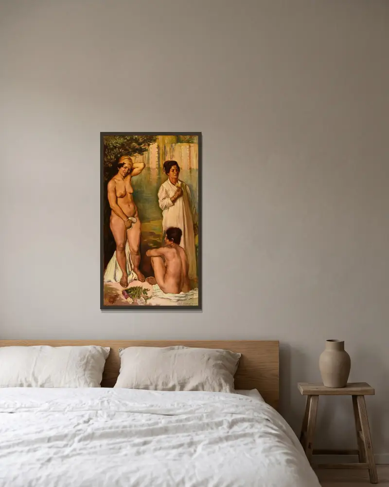 Fellahkvinnor i badet av Emile Bernard inramad på en vägg