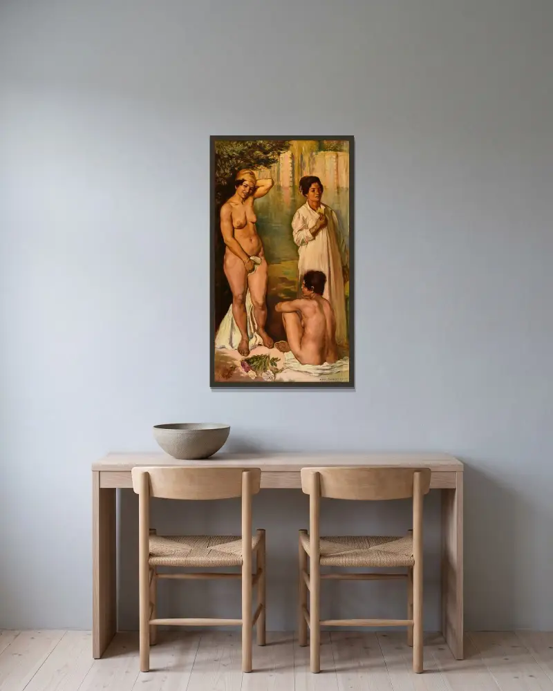 Fellahkvinnor i badet av Emile Bernard inramad på en vägg