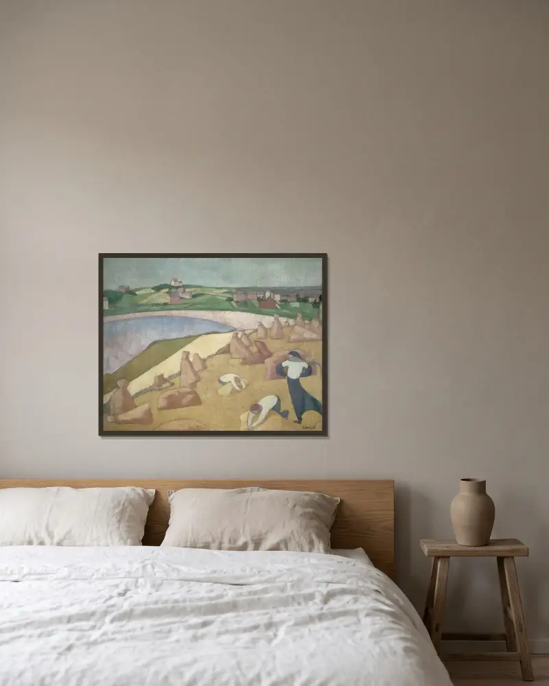 Skörd vid havet av Emile Bernard inramad på en vägg