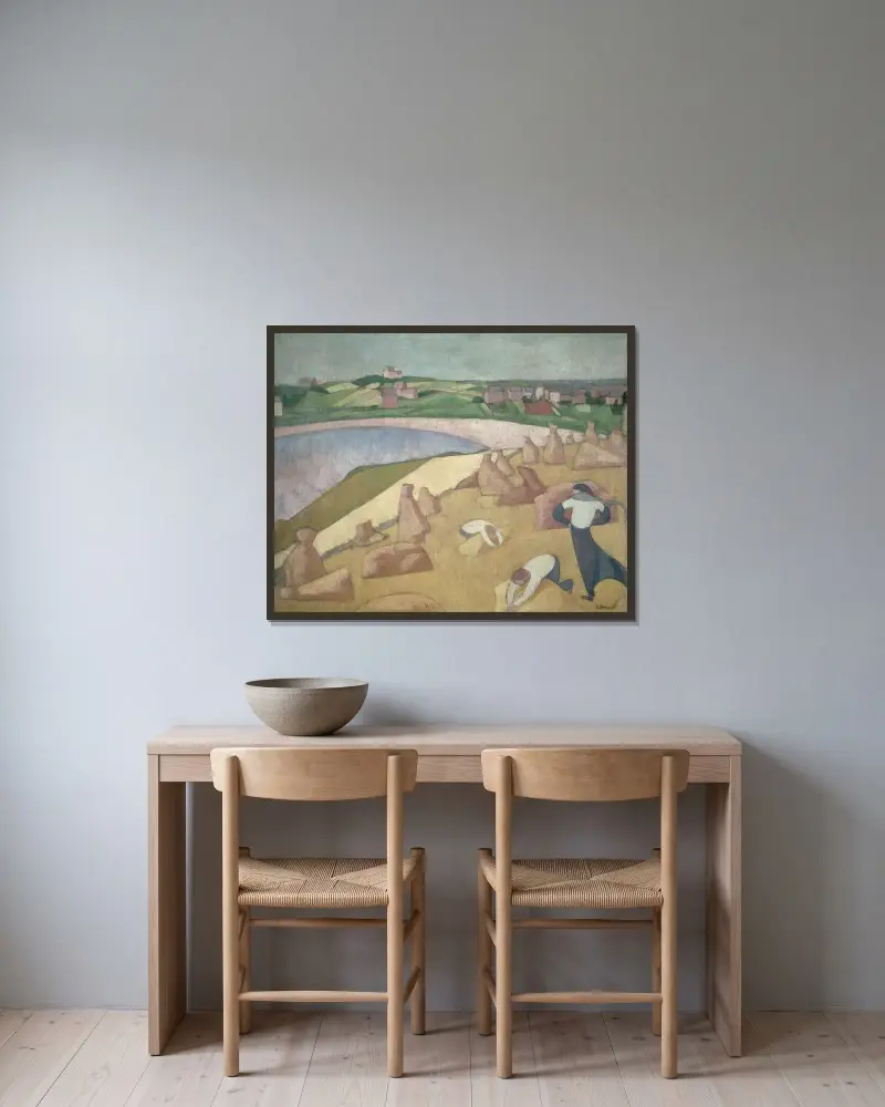 Skörd vid havet av Emile Bernard inramad på en vägg