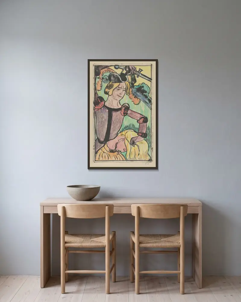Han tar henne i hennes långa vackra hår (Den otrogna hustrun) av Emile Bernard inramad på en vägg