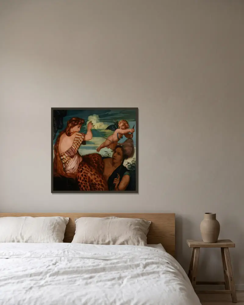 Hercules och Omfale av Emile Bernard inramad på en vägg