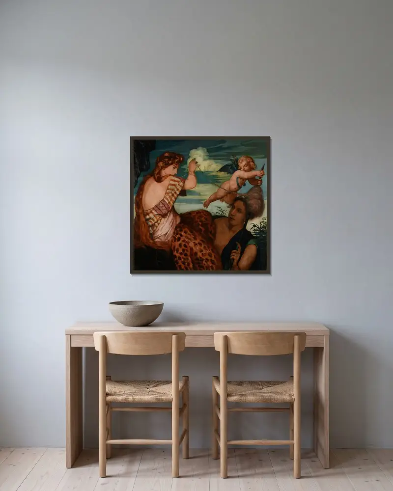 Hercules och Omfale av Emile Bernard inramad på en vägg