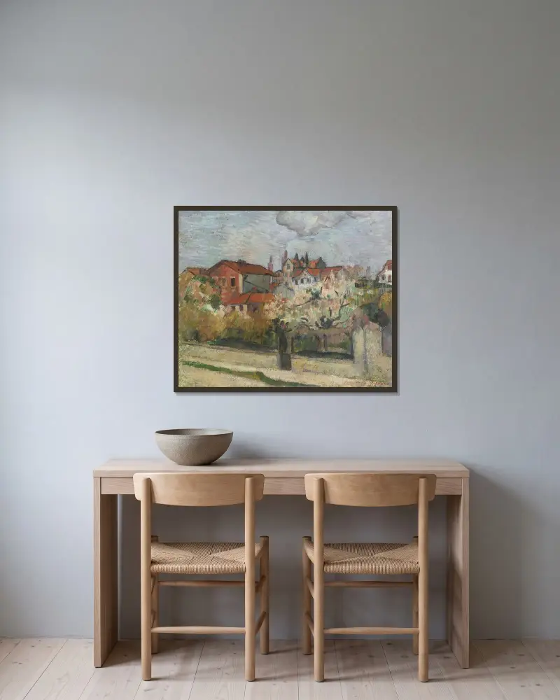 Blommande trädgård i Asinères av Emile Bernard inramad på en vägg