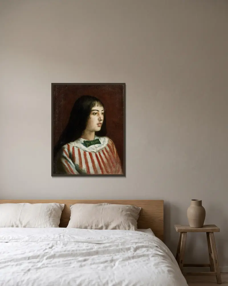 Ung kvinna med fluga av Emile Bernard inramad på en vägg