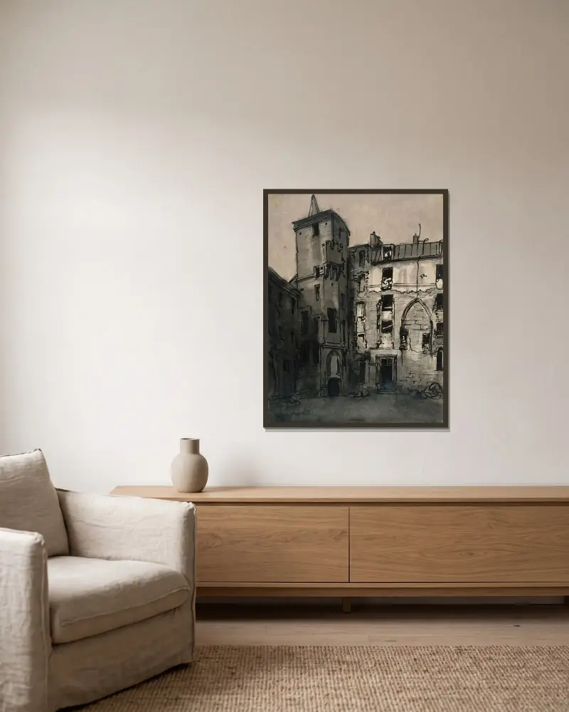 Gården vid Hôtel de Sens av Emile Bernard inramad på en vägg