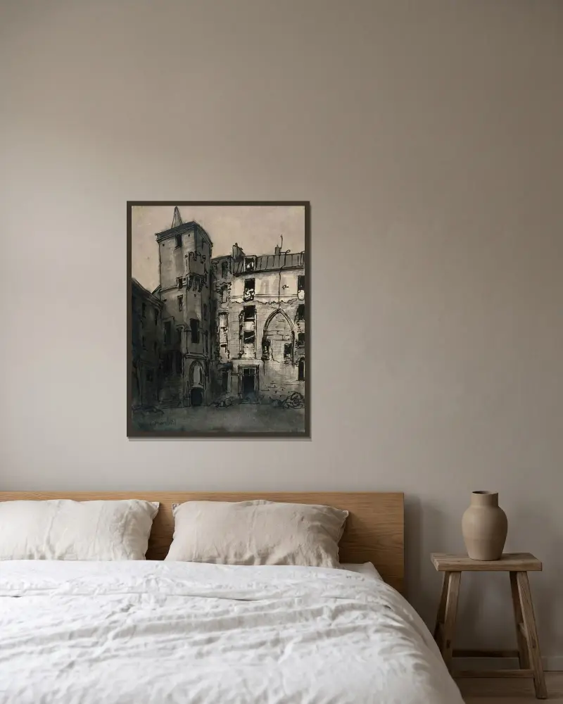 Gården vid Hôtel de Sens av Emile Bernard inramad på en vägg