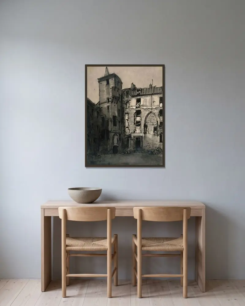 Gården vid Hôtel de Sens av Emile Bernard inramad på en vägg