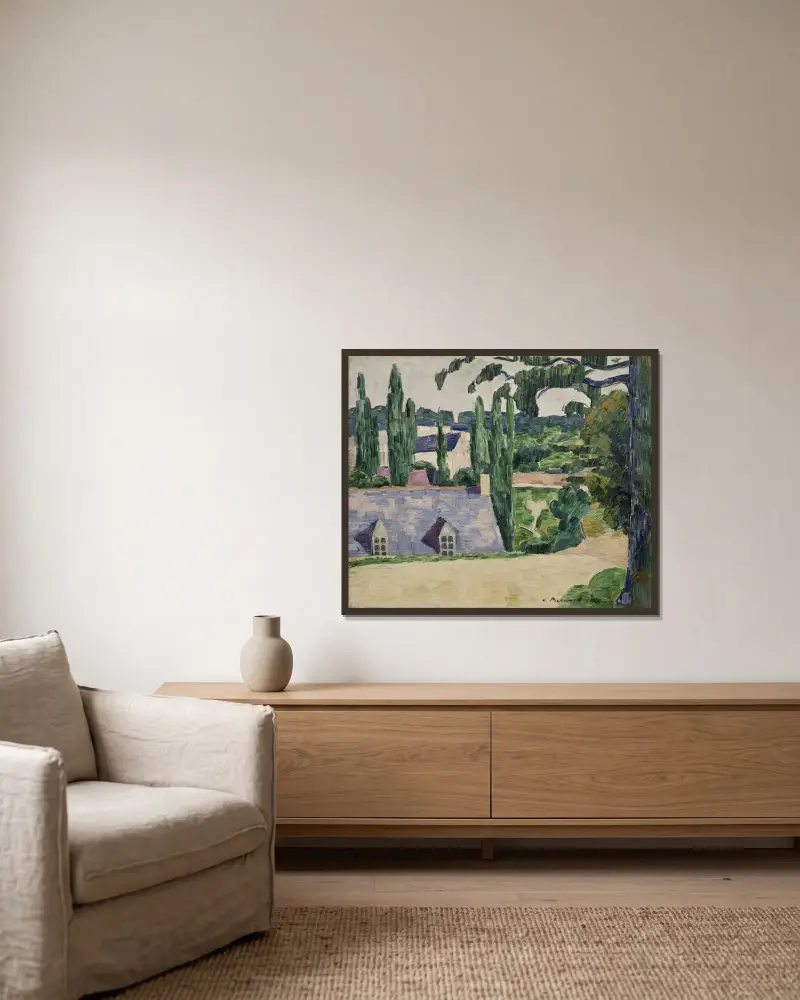Landskap vid Pont-Aven av Emile Bernard inramad på en vägg