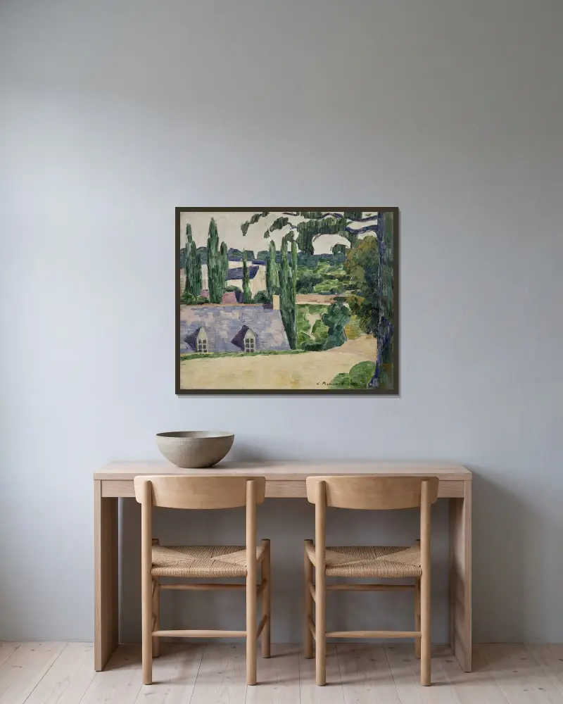 Landskap vid Pont-Aven av Emile Bernard inramad på en vägg