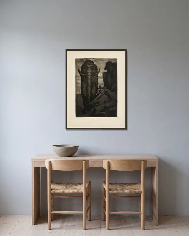 Nr. 7 – Eine schreckliche Welt voll wunderbarer Wesen von Emile Bernard gerahmt an einer Wand