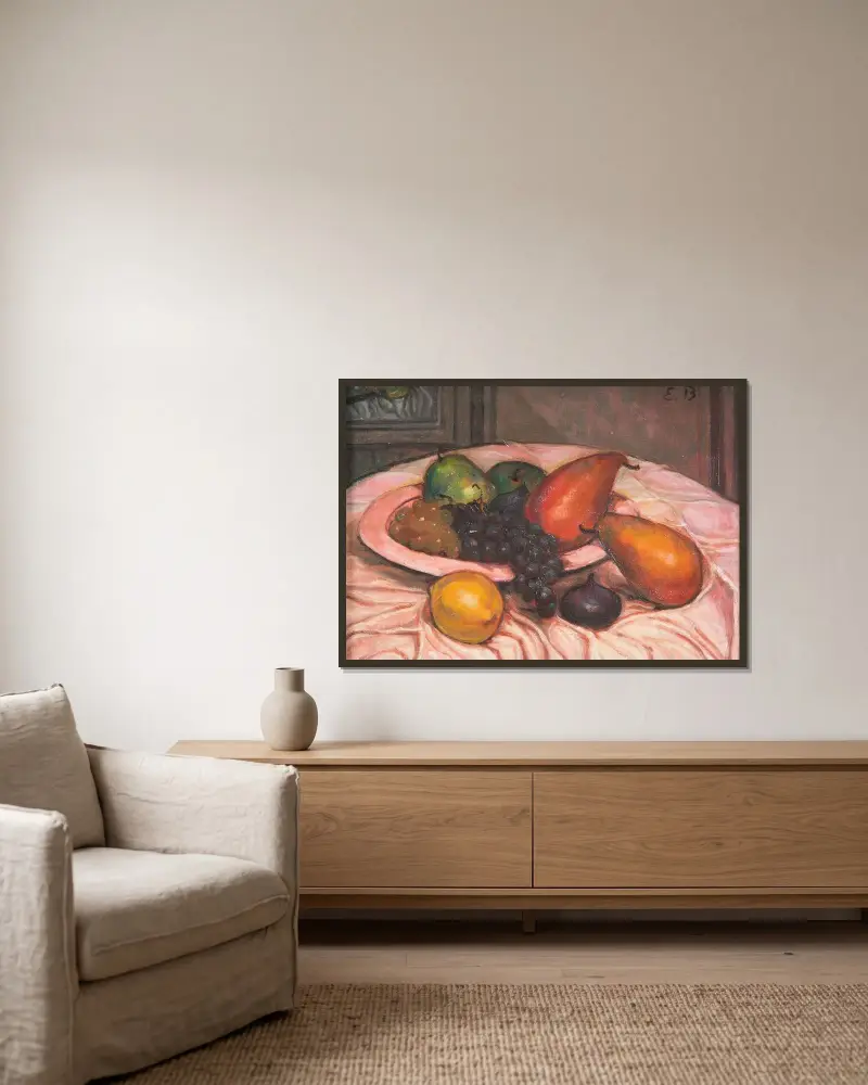 Stilleben med frukt av Emile Bernard inramad på en vägg
