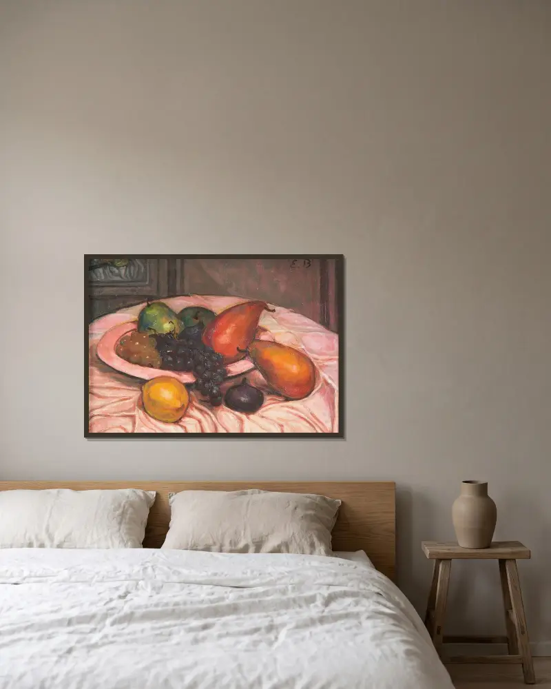Stilleben med frukt av Emile Bernard inramad på en vägg