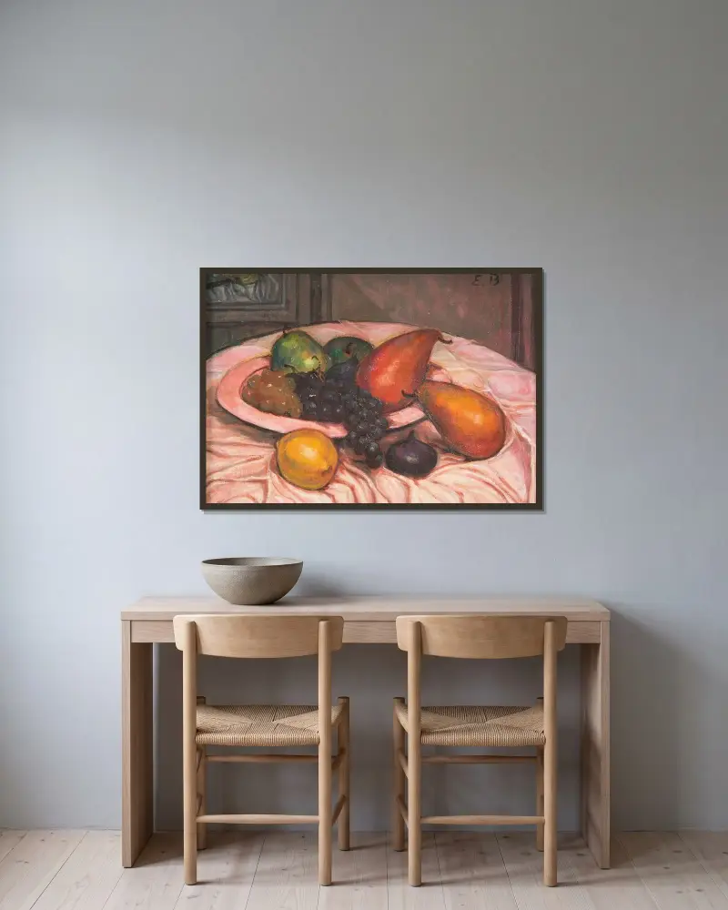Stilleben med frukt av Emile Bernard inramad på en vägg