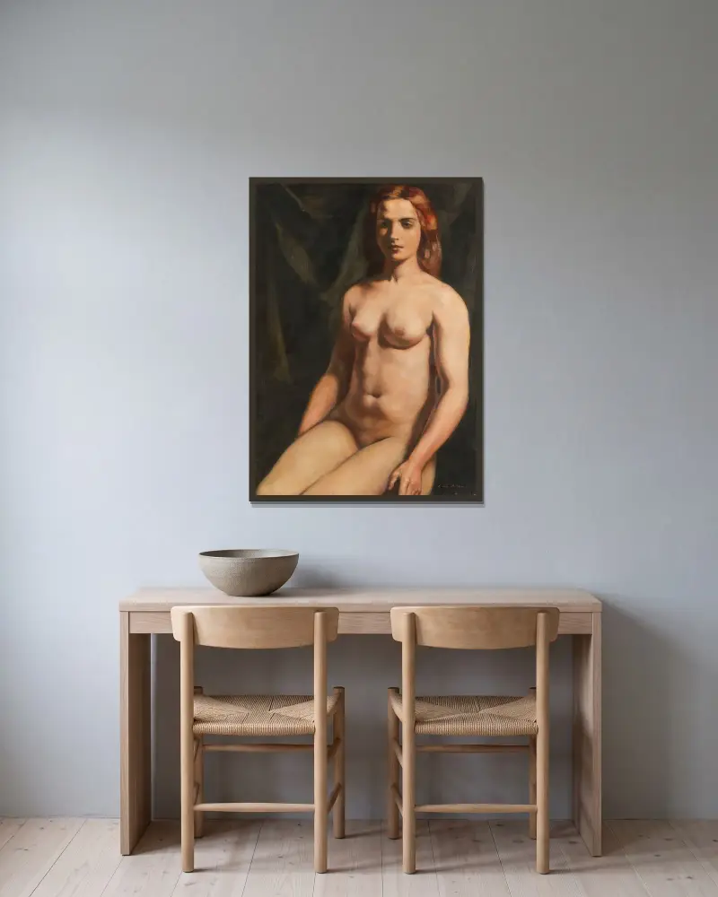 Naken sittande av Emile Bernard inramad på en vägg