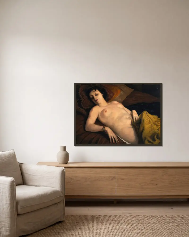Liggande naken med armband av Emile Bernard inramad på en vägg