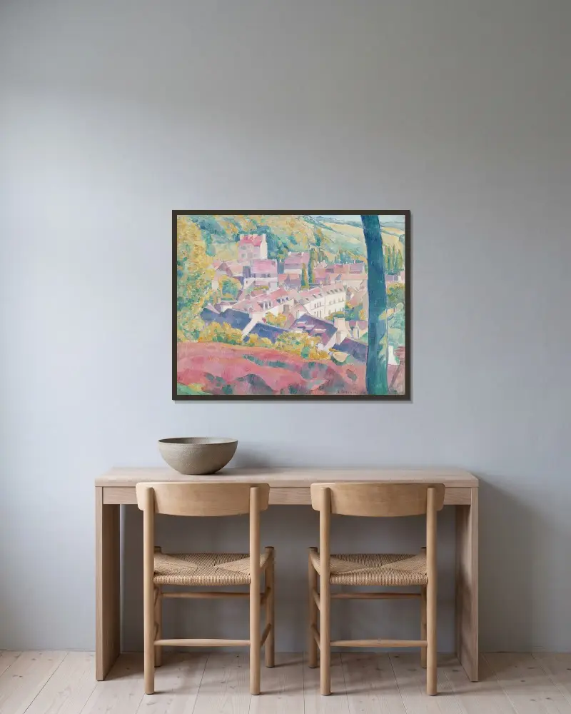 Pont-Aven sett från Bois d'Amour av Emile Bernard inramad på en vägg
