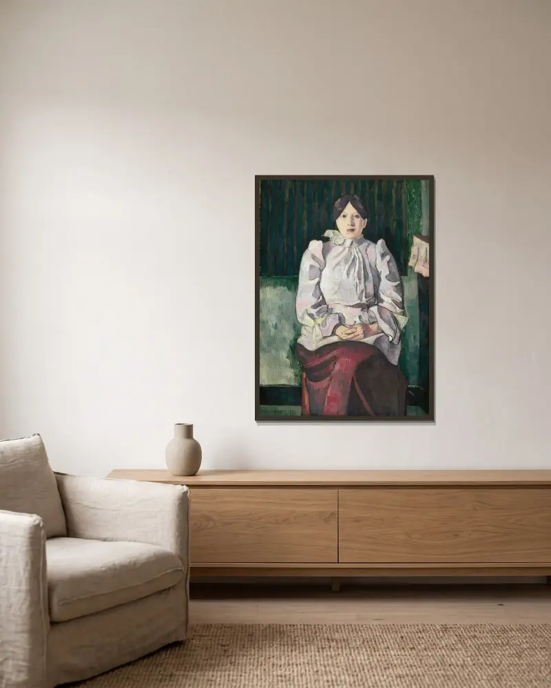 Porträtt av Marie Lemasson av Emile Bernard inramad på en vägg