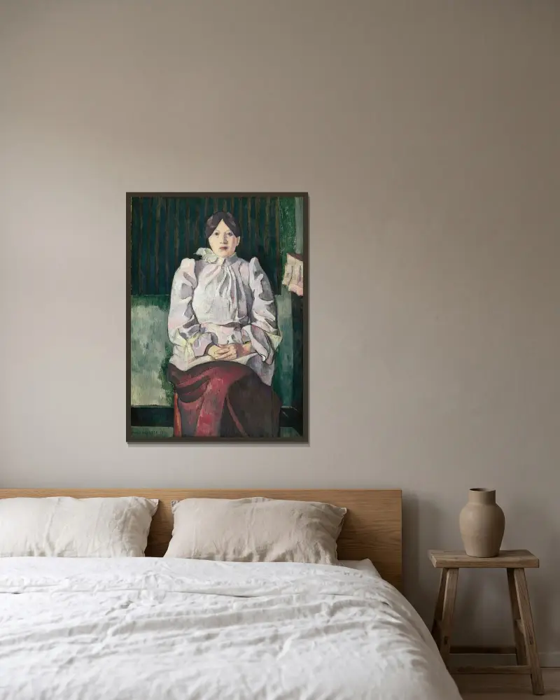 Porträtt av Marie Lemasson av Emile Bernard inramad på en vägg