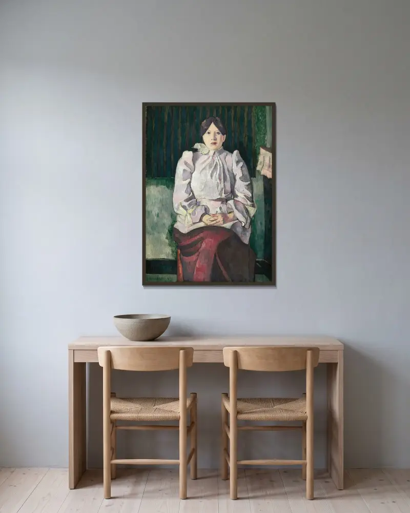 Porträtt av Marie Lemasson av Emile Bernard inramad på en vägg