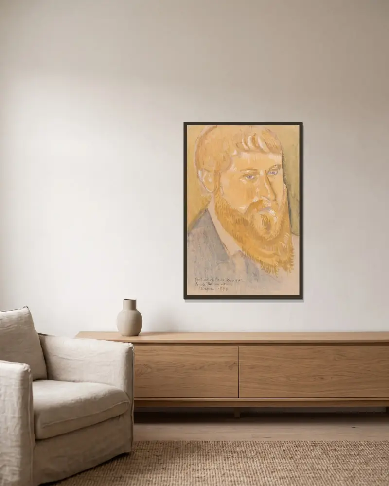 Porträtt av Paul Sérusier av Emile Bernard inramad på en vägg