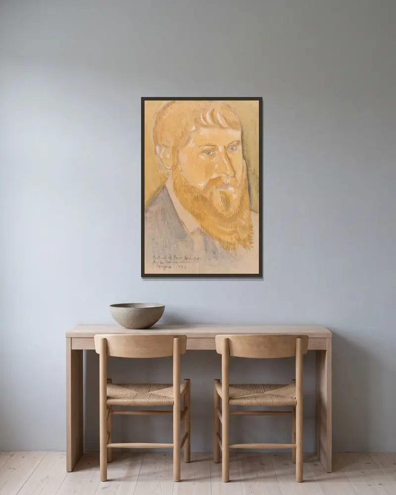 Porträtt av Paul Sérusier av Emile Bernard inramad på en vägg