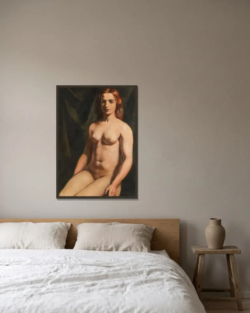 Sittande nakenmodell av Emile Bernard inramad på en vägg