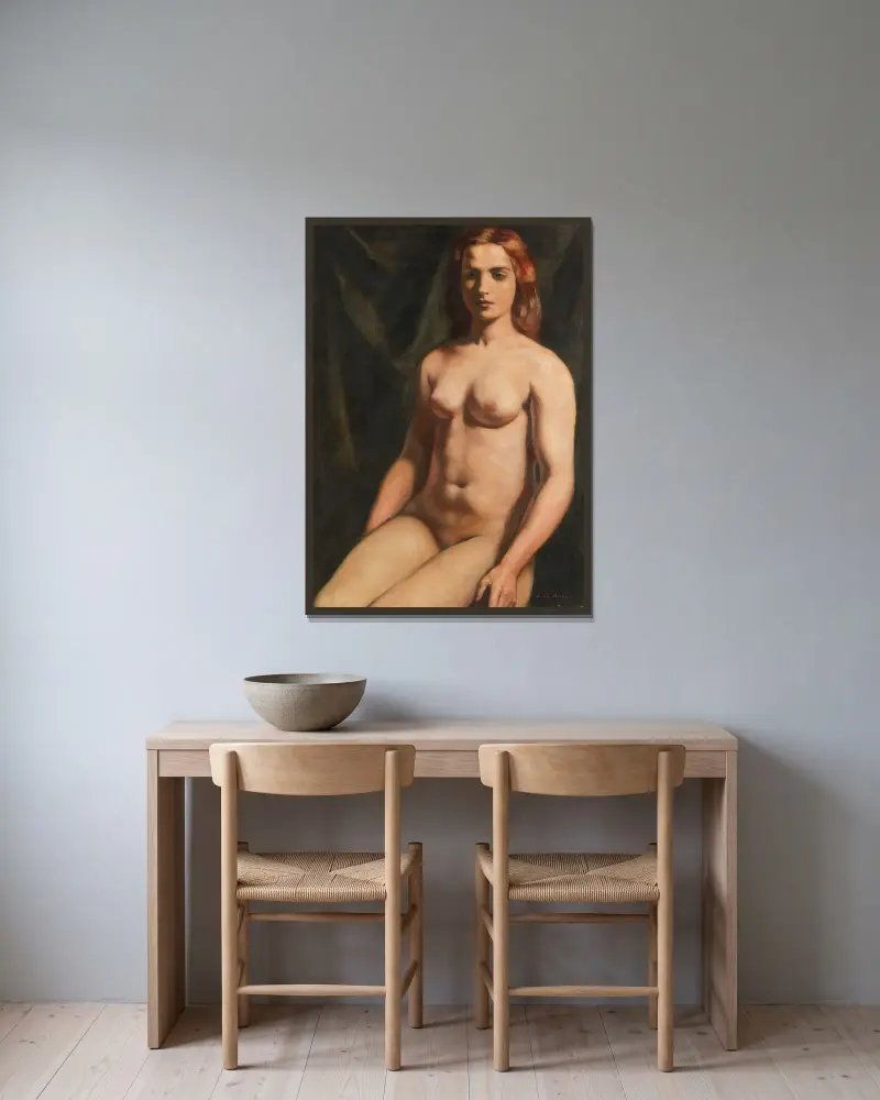 Sittande nakenmodell av Emile Bernard inramad på en vägg