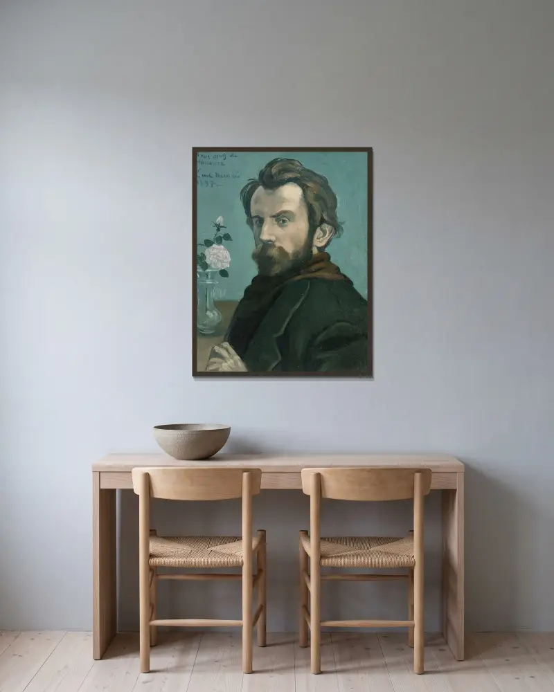 Självporträtt av Emile Bernard inramad på en vägg